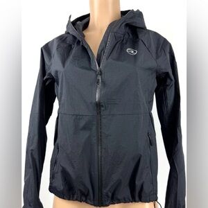 Reel Life Womens Mesh Lined Hooded Windbreaker, Black, size Medium